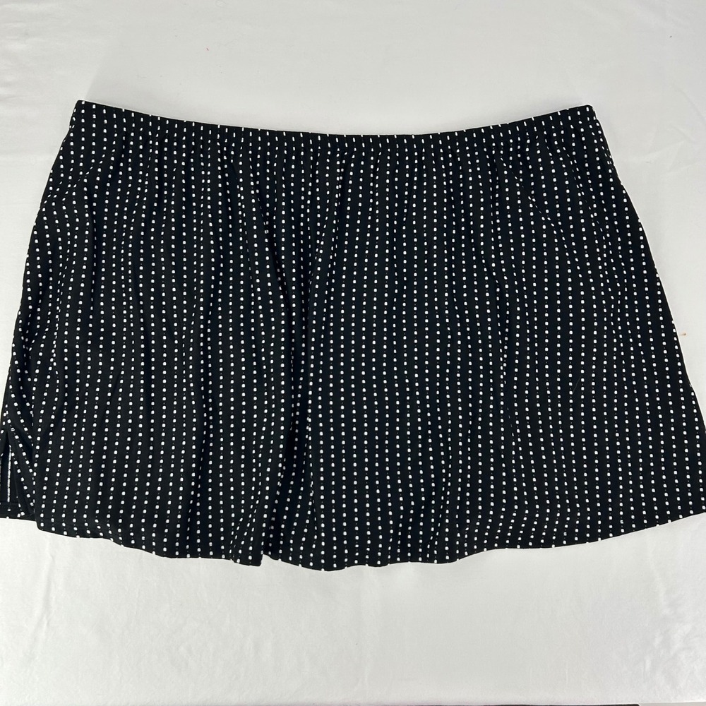 Cacique Swim Skirt Women 26 Black White‎ Dotted Stripe Plus Size Retro Beachwear